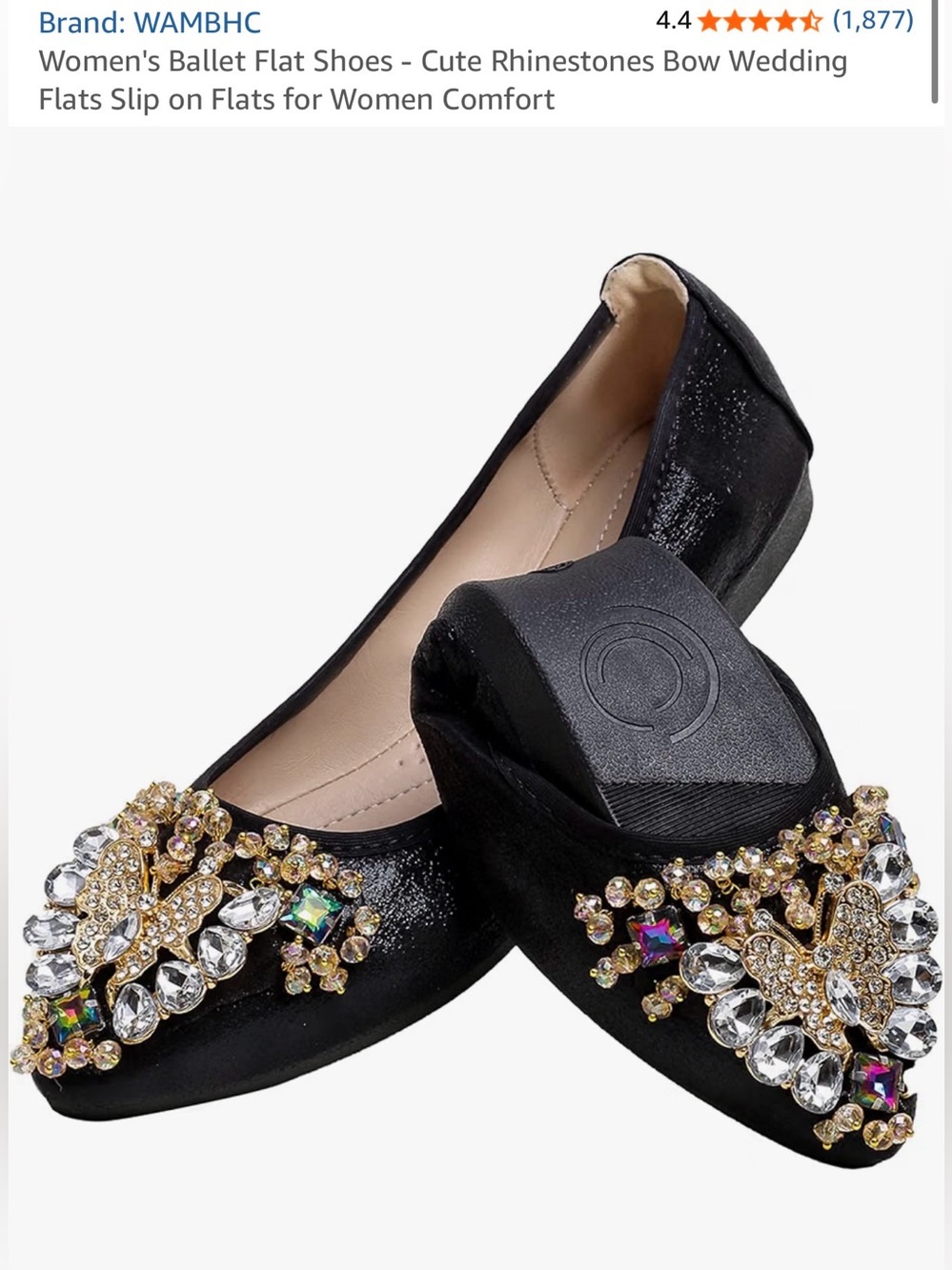 Black Embellished Rhinestone Ballet Flats